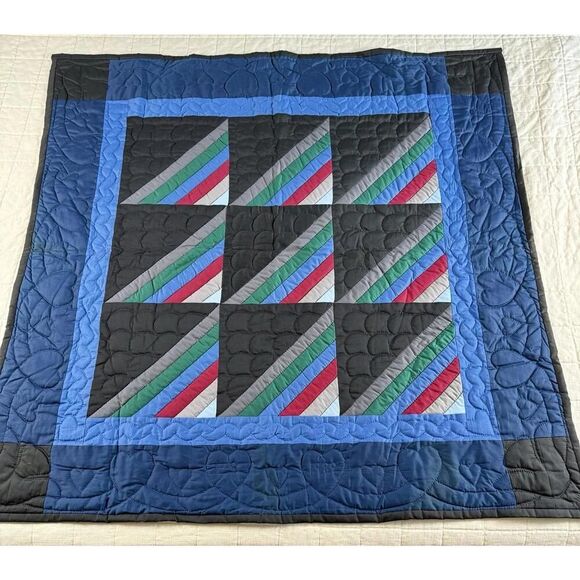 Amish Mennonite Handmade Lap Throw Crib Quilt 41” Roman Stripe Nursery Wall Déco - Picture 1 of 9